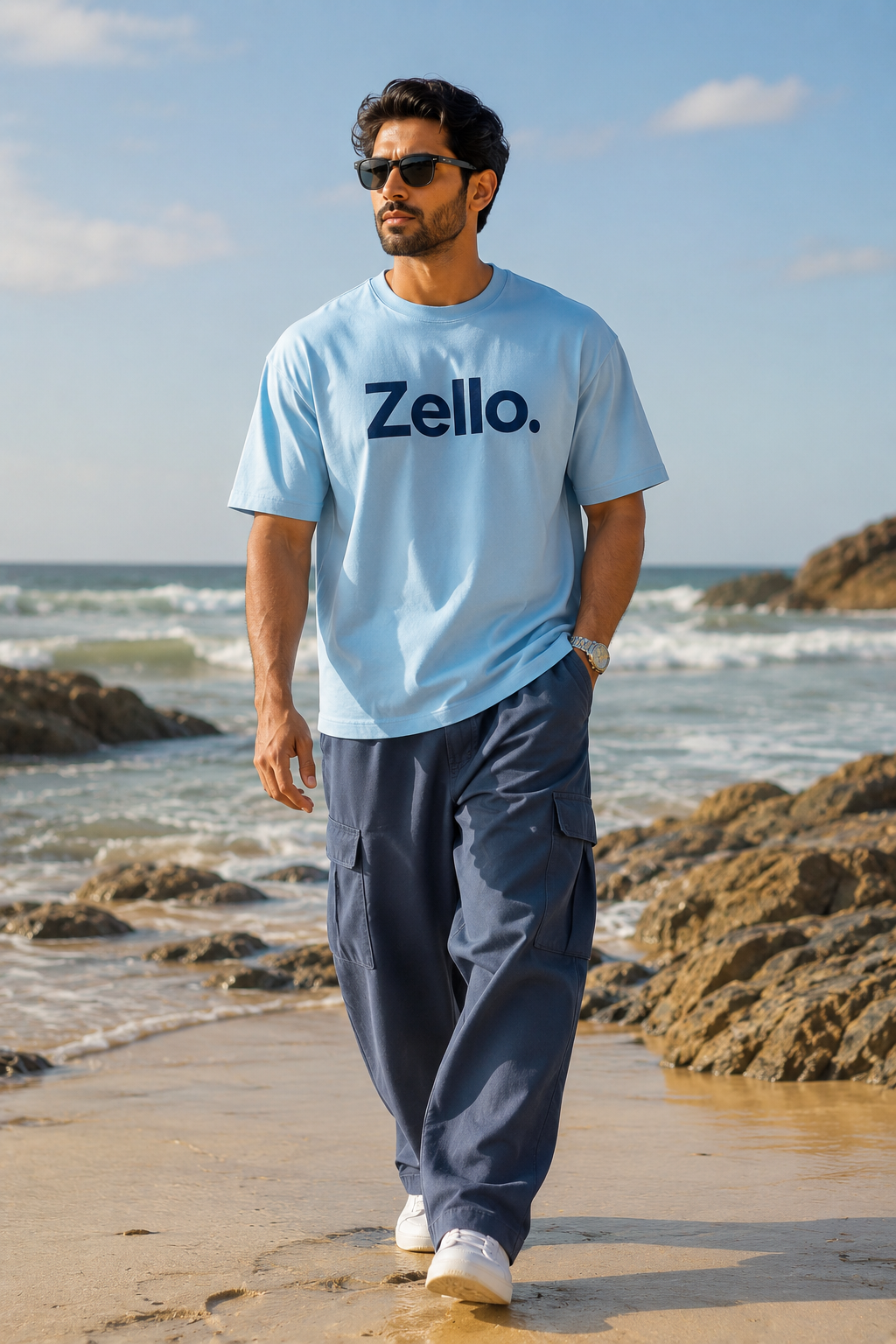 Men's Sky Blue Zello Logo T-Shirt XXXL and XXXXL - Zello Pakistan