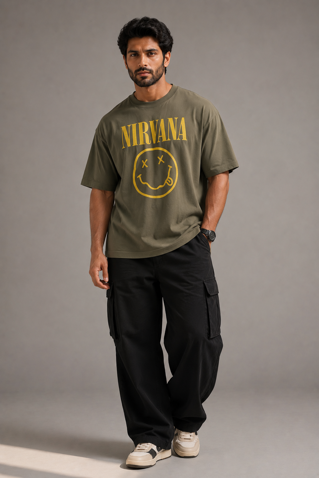 Men's Olive Nirvana Graphic T-Shirt XXXL and XXXXL - Zello Pakistan