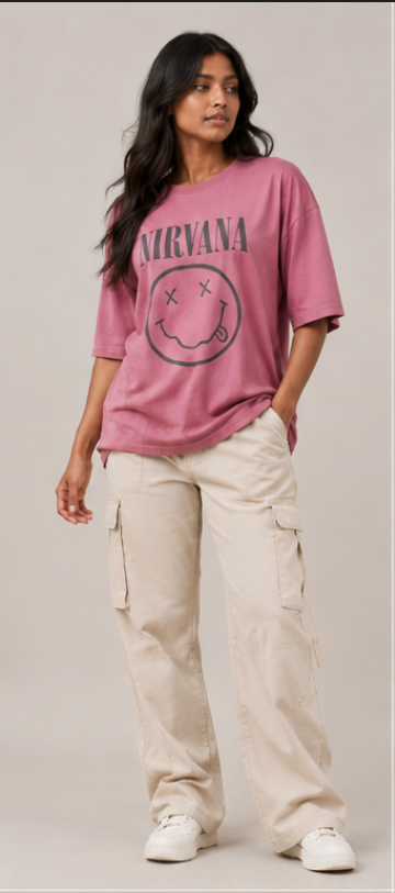Women's Pink Nirvana Oversized T-Shirt XXXL - Front Detail