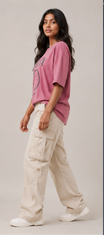 Women's Pink Nirvana Oversized T-Shirt - Size Detail